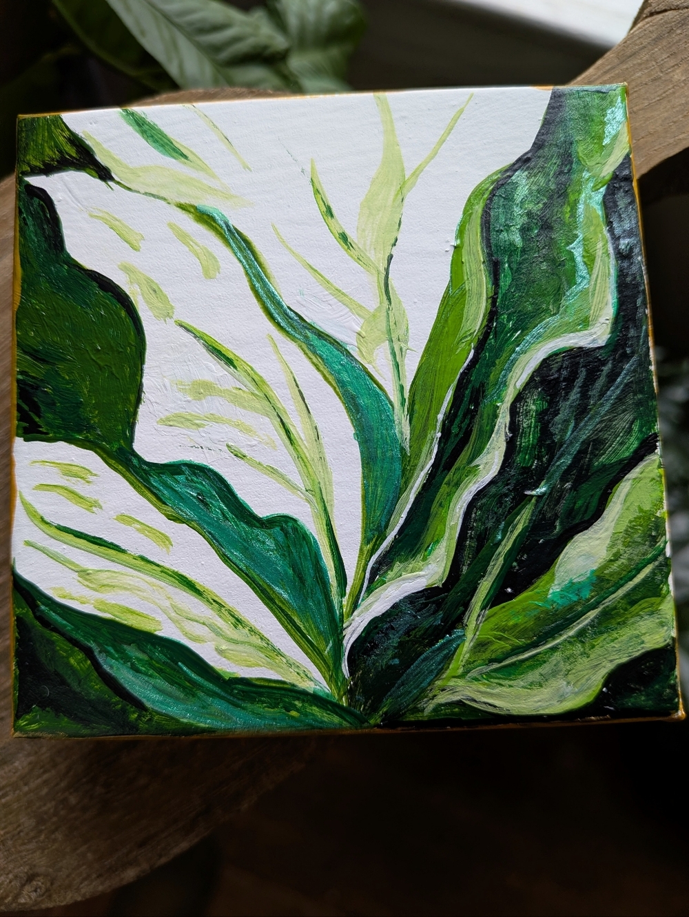 Vibrant Green Botanical-Painted Gift Box-Miniature Collectible Art